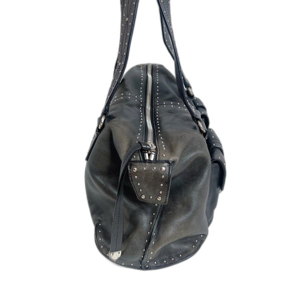 y2k Vintage Michael Kors Astor Black Leather Studded Shoulder Bag Rocker Chic - Picture 3 of 14